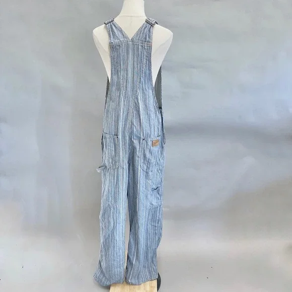 Wrangler Striped Straight Leg Overalls Blue White Classic Workwear Style Medium - Picture 4 of 16